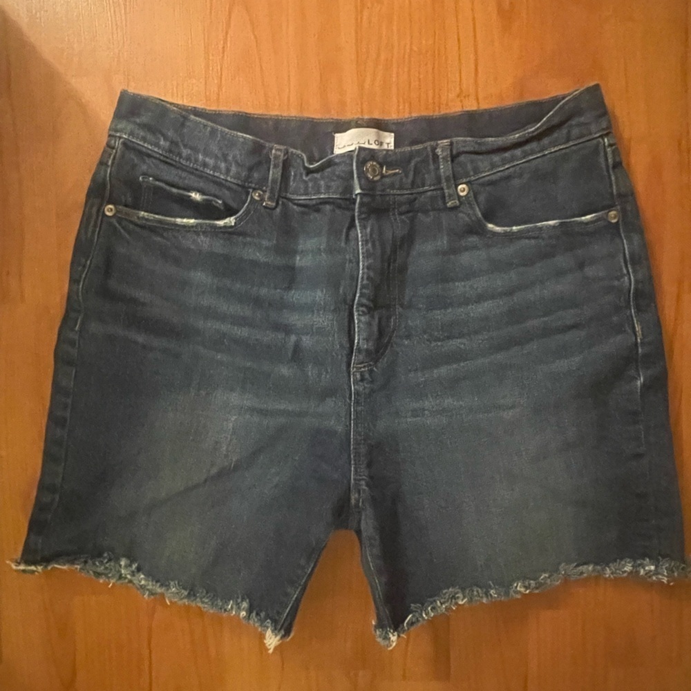 LOFT Womens Sz 8/29 Shorts Denim Raw Hem Zip Front 5-Pocket Stonewash